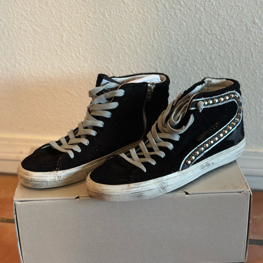 Golden Goose Black Suede Studded High-Top Sneakers